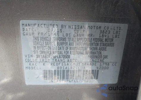 2015 Nissan Sentra Sv z USA, uszkodzony, nr VIN 3N1AB7AP6FL670508